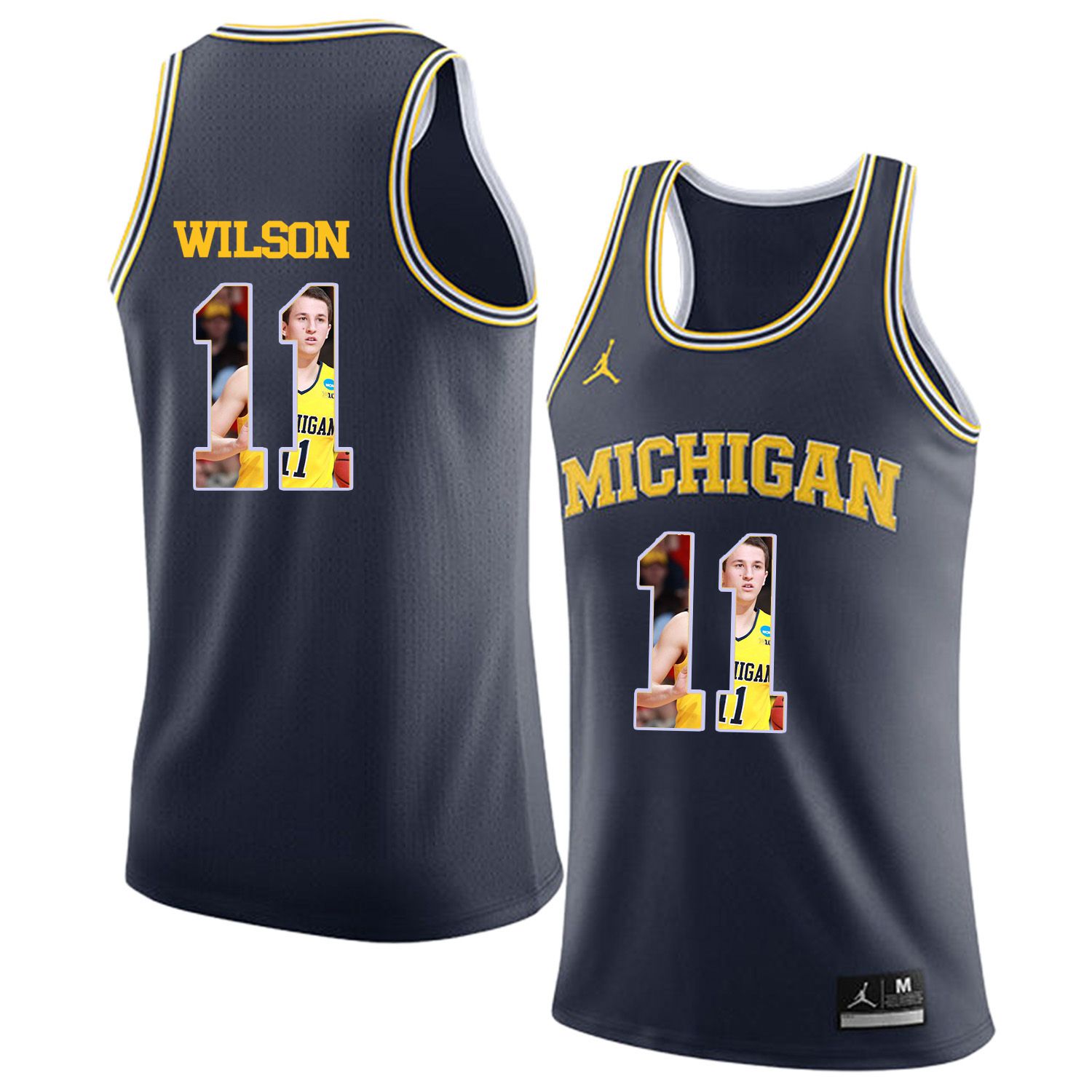 Men Jordan University of Michigan Basketball Navy #11 Wilson Fashion Edition Customized NCAA Jerseys